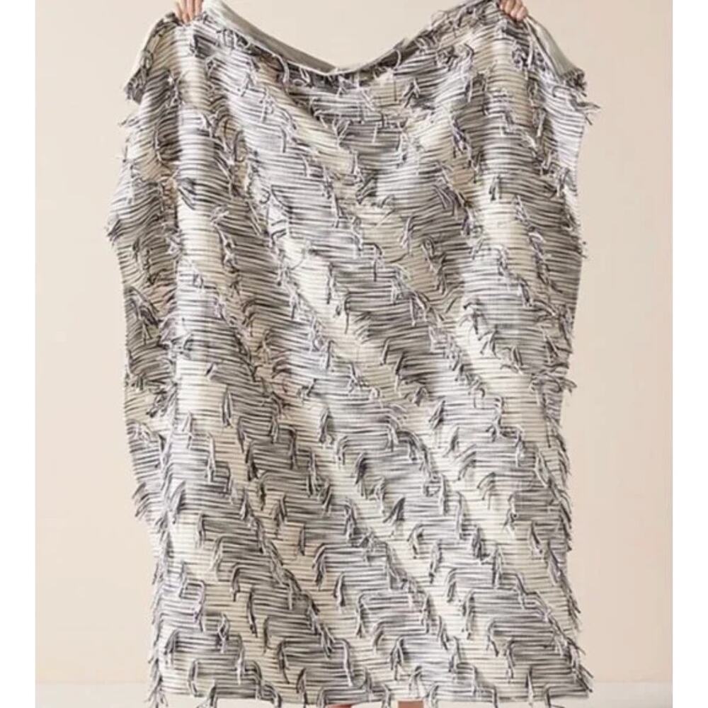 ANTHROPOLOGIE | Jorja Throw Blanket Black and White Cotton Fringe Blanket